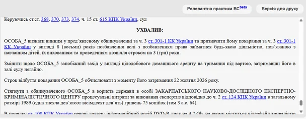 Вирок суду / © Єдиний державний реєстр судових рішень
