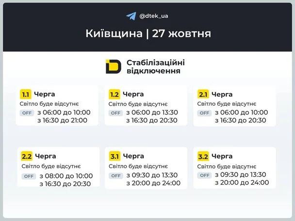 Графіки відключення світла на Київщині / © ДТЕК