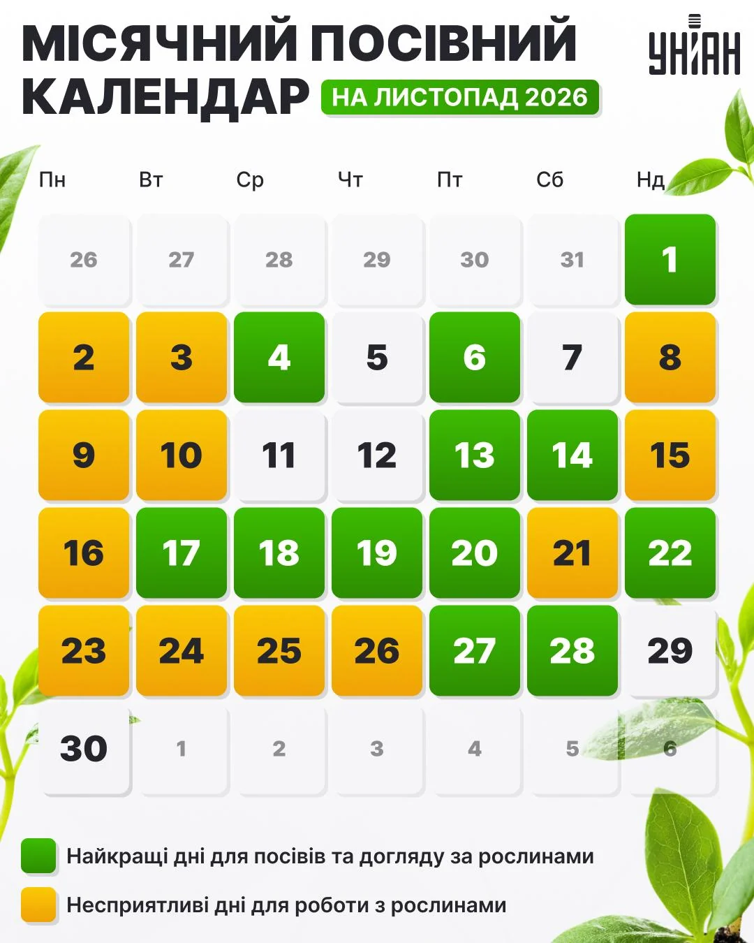 Місячний посівний календар на 2026 рік