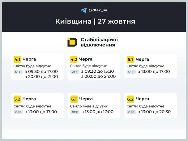 Графіки відключення світла на Київщині / © ДТЕК